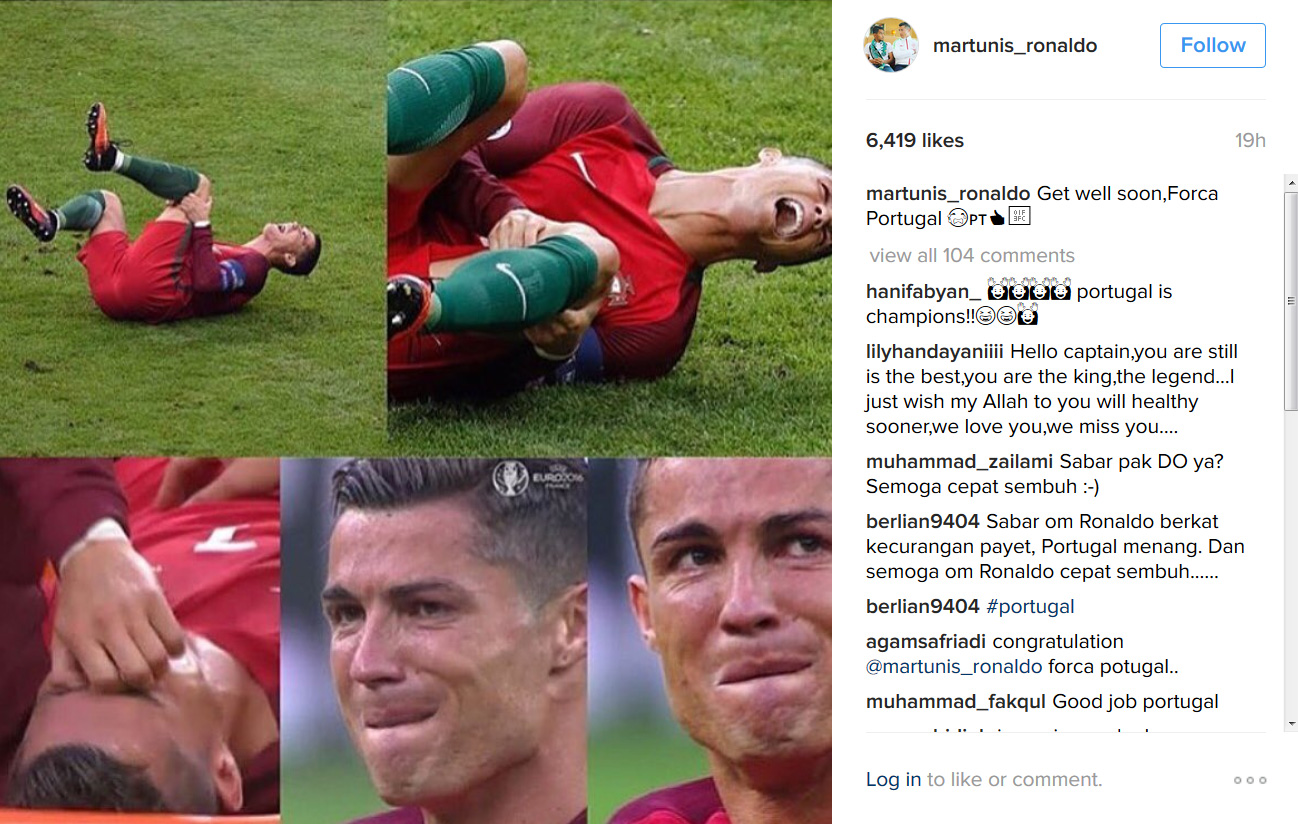 Unggahan Martunis saat Ronaldo mengalami cidera / idseditor.com